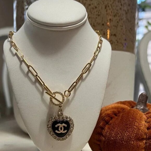 CHANEL authentic charm black,crystal and gold upcycled necklace - Picture 1 of 3